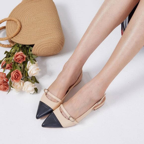 Women Black Nude Polyurethane (PU) Rhinestone Pointed Toe Slingback Flats - Picture 6 of 9